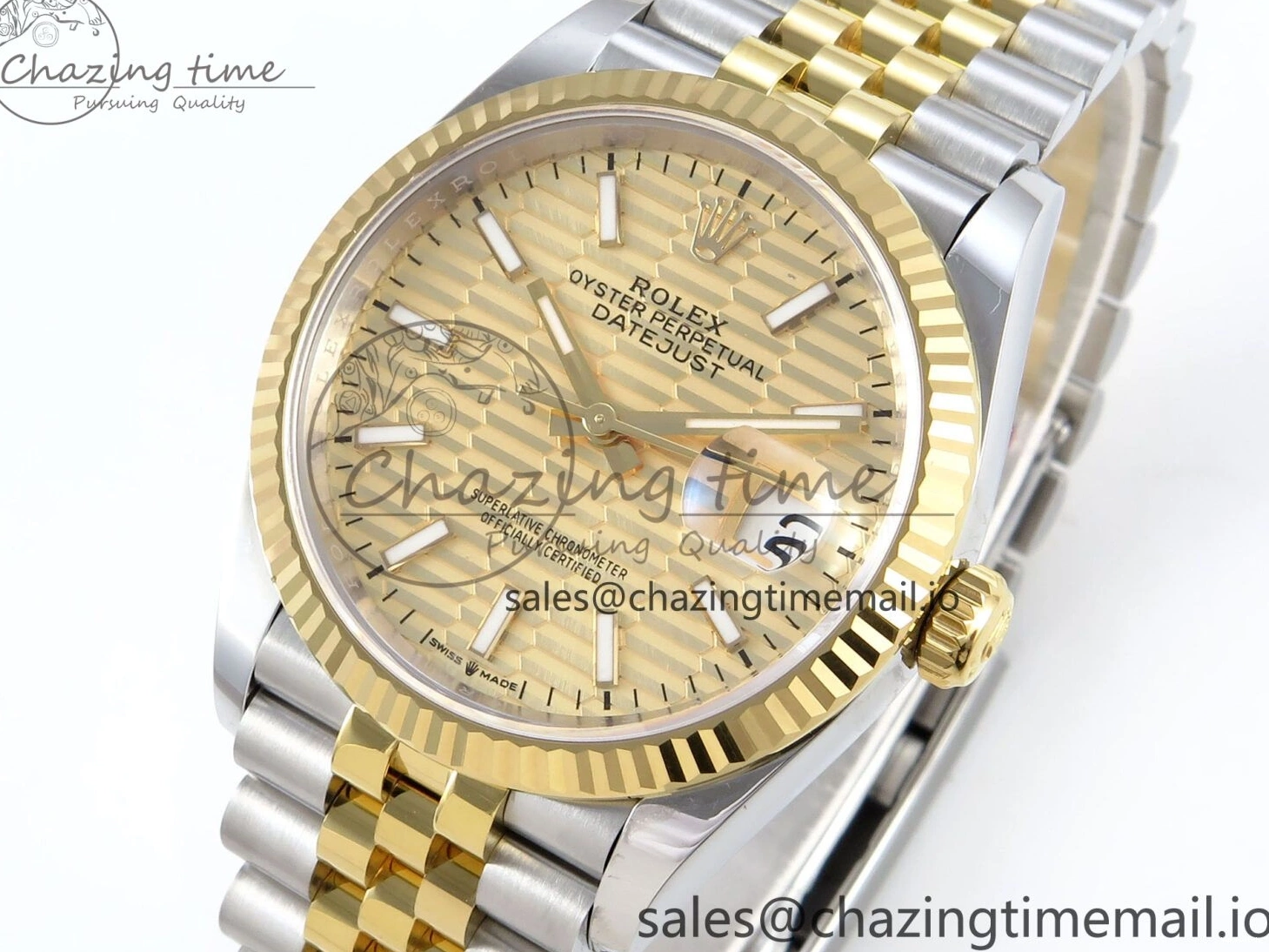 Best Stick YG 126233 EWEF SS on Textured Jubilee A3235 Bracelet 36 Marker YG Edition DateJust Dial 0510